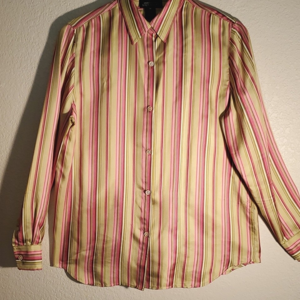 🌺JONES OF NEW YORK 100% SILK BLOUSE w/BUTTON FRONT - LONG SLEEVES SIZE M🌺